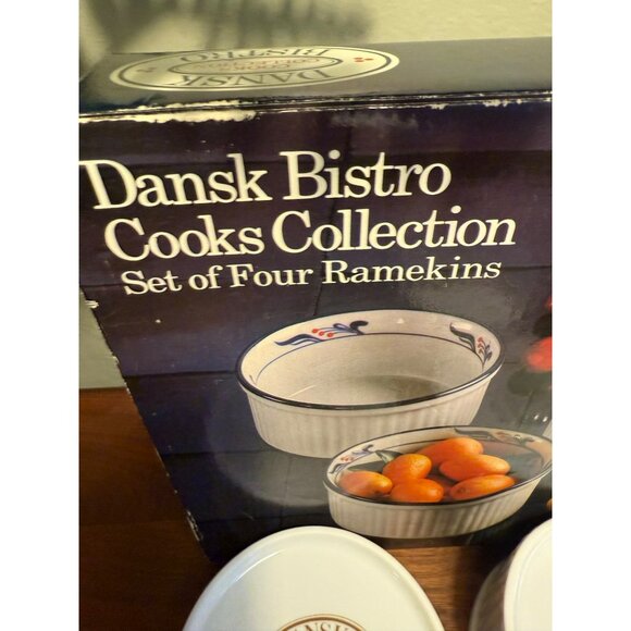 Dansk Bistro Cooks Collection Set Of Four Ramekins Maribo Pattern 4.5" Ceramic B - Picture 11 of 13